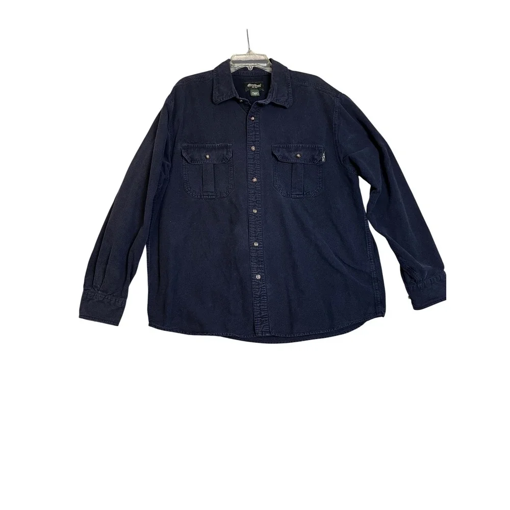 Eddie Bauer Mens Navy Blue 100% Cotton Long Sleeve Button Down Work Shirt Large